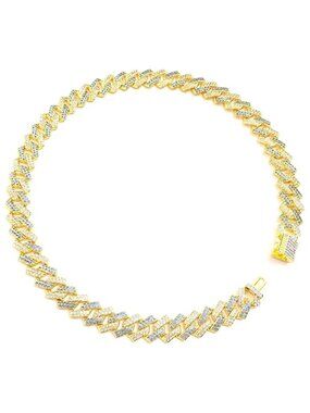 Gold & Blue Iced-Out Tilted Cuban Gem Link Chain Necklace (20-inches)